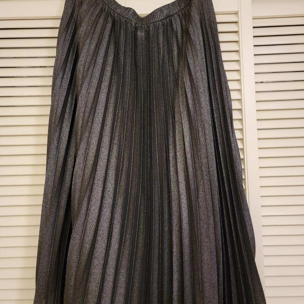 GAP Shimmering Silver Pleated Midi Skirt